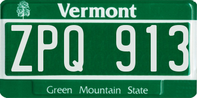 VT license plate ZPQ913
