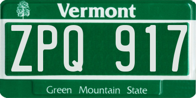 VT license plate ZPQ917
