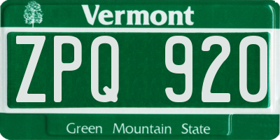 VT license plate ZPQ920