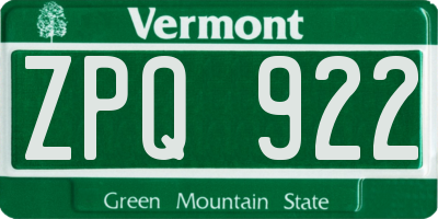 VT license plate ZPQ922