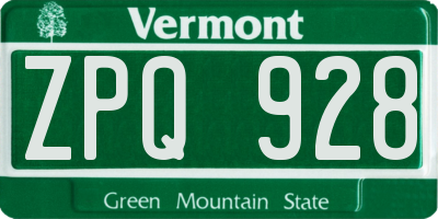 VT license plate ZPQ928