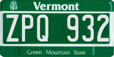 VT license plate ZPQ932