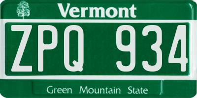 VT license plate ZPQ934
