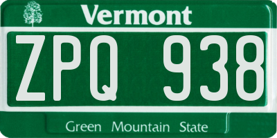 VT license plate ZPQ938