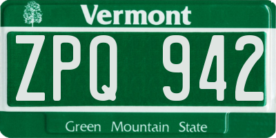 VT license plate ZPQ942