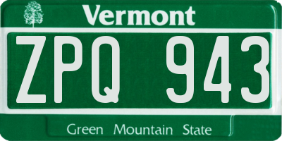 VT license plate ZPQ943