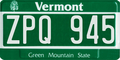 VT license plate ZPQ945
