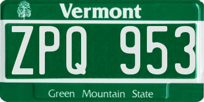 VT license plate ZPQ953