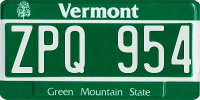VT license plate ZPQ954