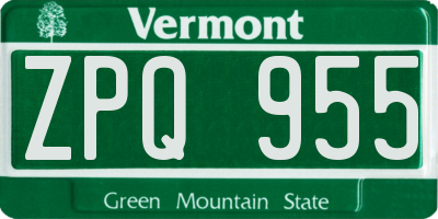 VT license plate ZPQ955