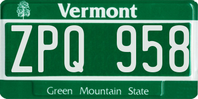VT license plate ZPQ958