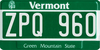 VT license plate ZPQ960