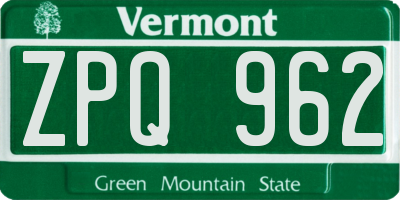 VT license plate ZPQ962