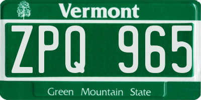 VT license plate ZPQ965