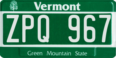 VT license plate ZPQ967