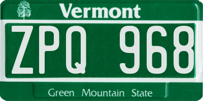 VT license plate ZPQ968