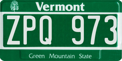 VT license plate ZPQ973