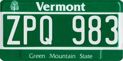 VT license plate ZPQ983
