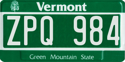 VT license plate ZPQ984