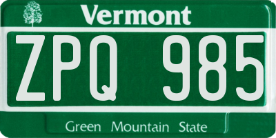 VT license plate ZPQ985