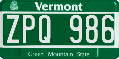 VT license plate ZPQ986