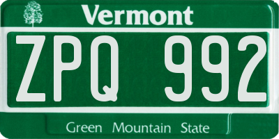 VT license plate ZPQ992