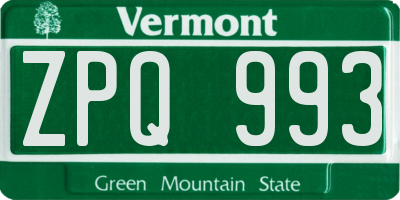 VT license plate ZPQ993