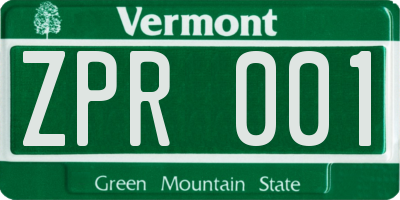 VT license plate ZPR001