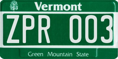 VT license plate ZPR003