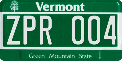 VT license plate ZPR004