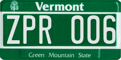 VT license plate ZPR006