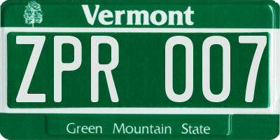 VT license plate ZPR007