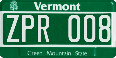 VT license plate ZPR008