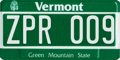 VT license plate ZPR009