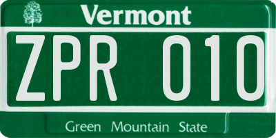 VT license plate ZPR010