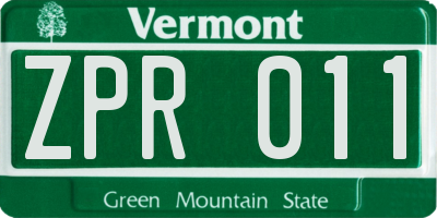 VT license plate ZPR011
