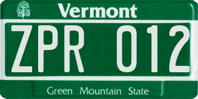 VT license plate ZPR012