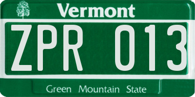 VT license plate ZPR013