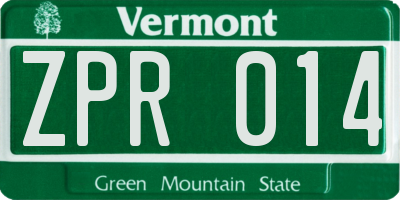 VT license plate ZPR014