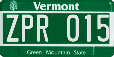 VT license plate ZPR015