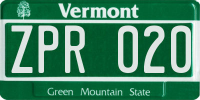 VT license plate ZPR020