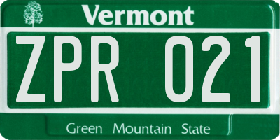 VT license plate ZPR021