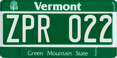 VT license plate ZPR022