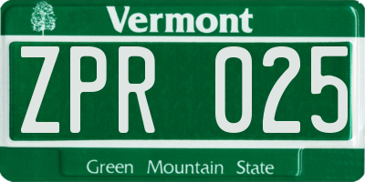 VT license plate ZPR025