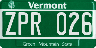VT license plate ZPR026