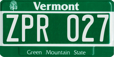 VT license plate ZPR027