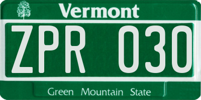 VT license plate ZPR030