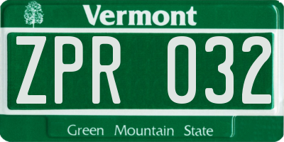 VT license plate ZPR032