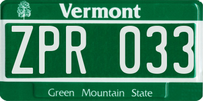 VT license plate ZPR033