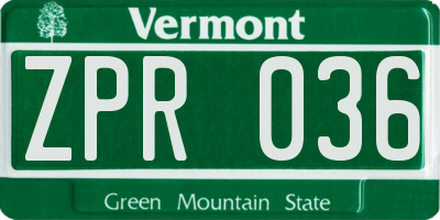 VT license plate ZPR036